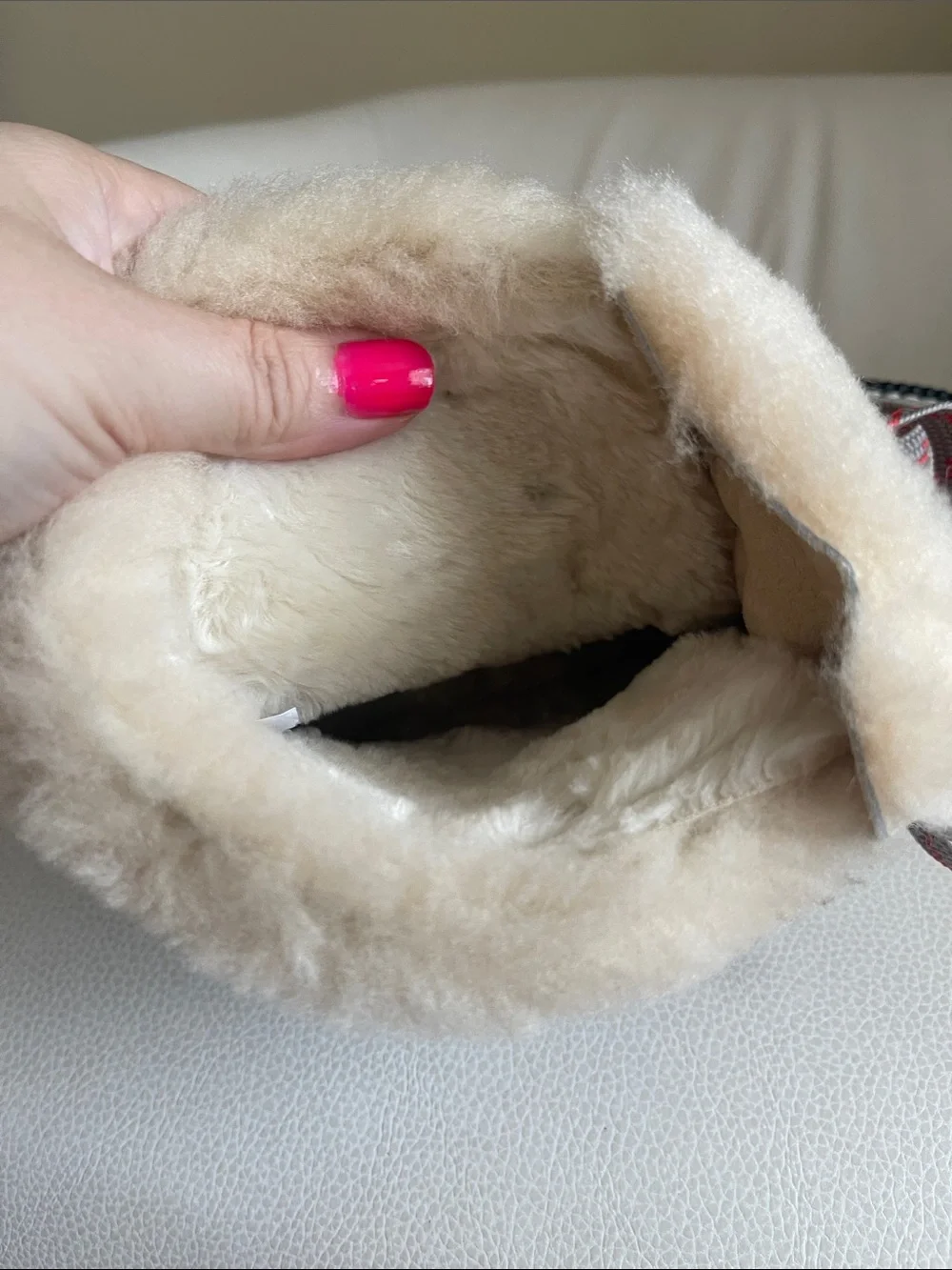 NEW J CREW Nordic Shearling-Lined Taupe Winter Boots with Red Accent Laces